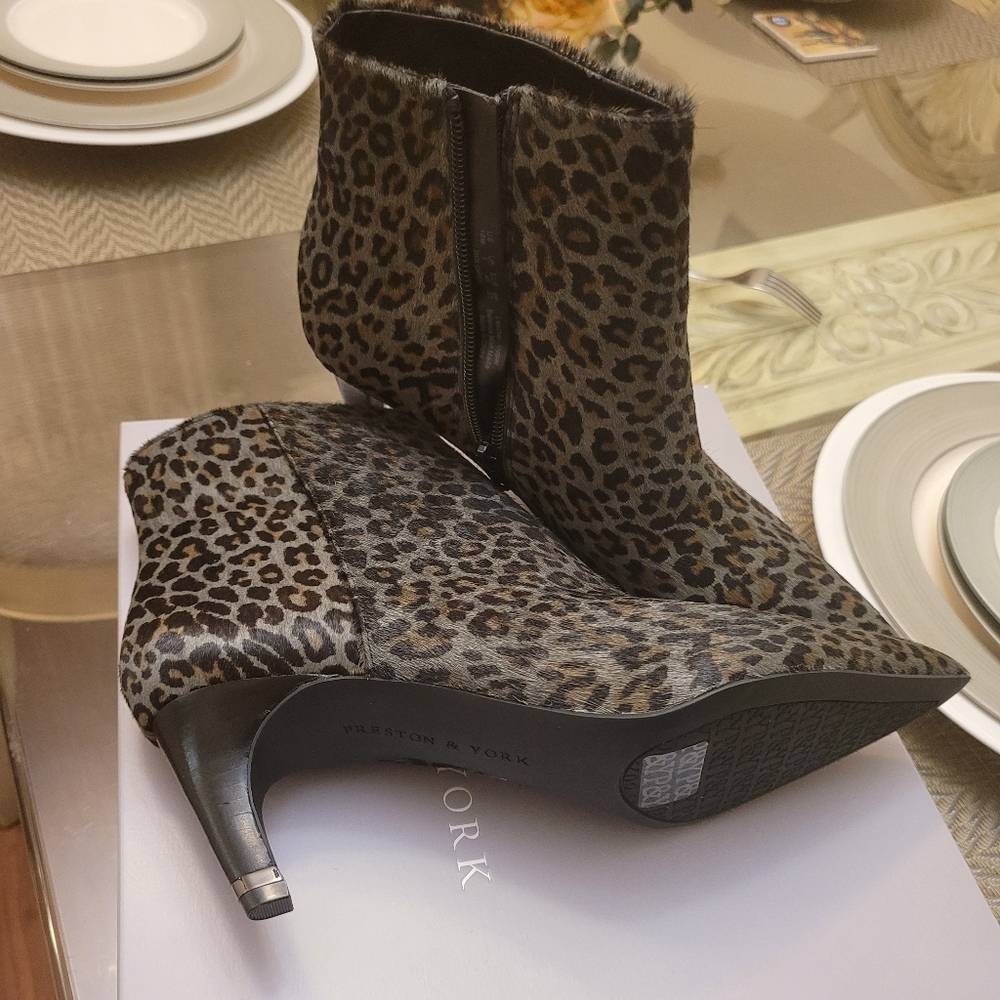 Animal print booties.